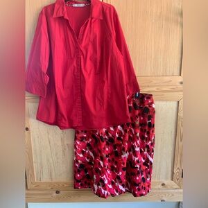 Lee Red 3/4 Slv Blouse and Cato Patterned Skirt New with tags Set Sz 22/24W/2X